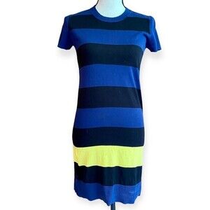 Lacoste Navy Black yellow Piqué Striped Deauville Knit short sleeve Dress 36 XS